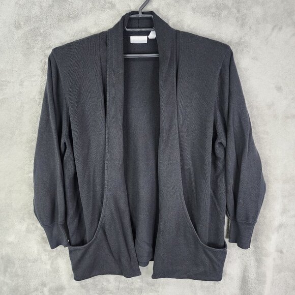 Womens Black Cascade Blue Open Front Cardigan Sweater Long Sleeve Size L - Picture 2 of 7